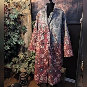 Vintage Style Floral Print Trench Coat Lg
